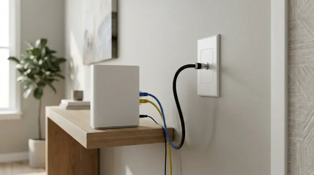 Cable modem connected to a coaxial wall socket