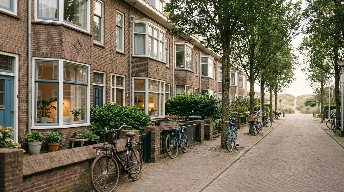 Brick townhouses on a quiet street in The Hague