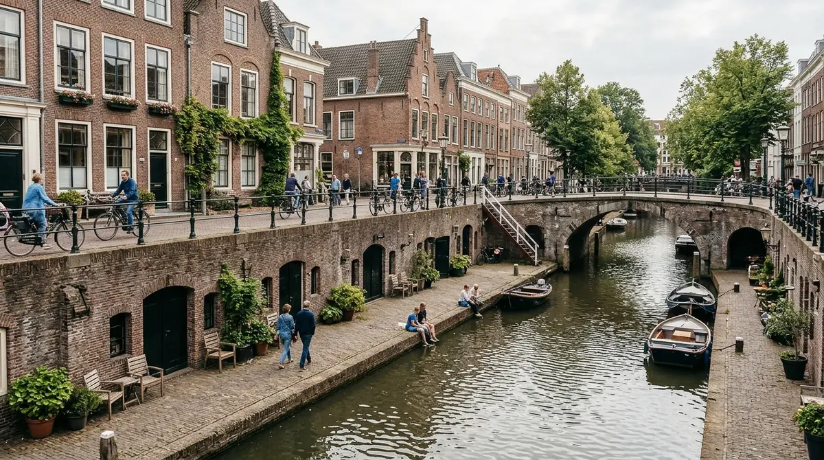 Utrecht Oudegracht canal with wharf terraces